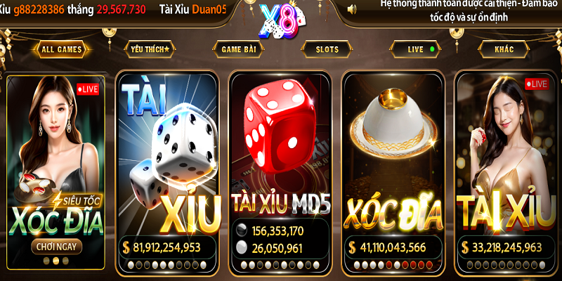 Xóc đĩa online X8 được lựa chọn